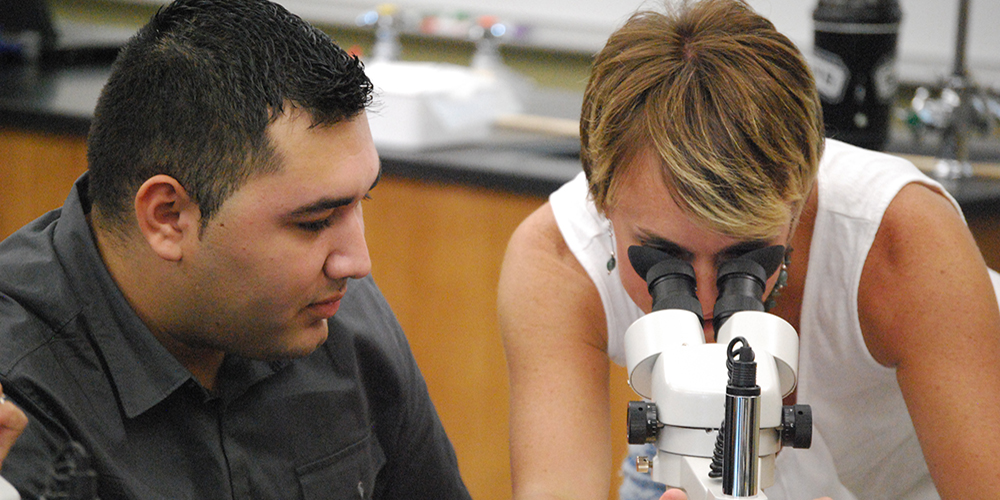 Professor Looking in a Microscope