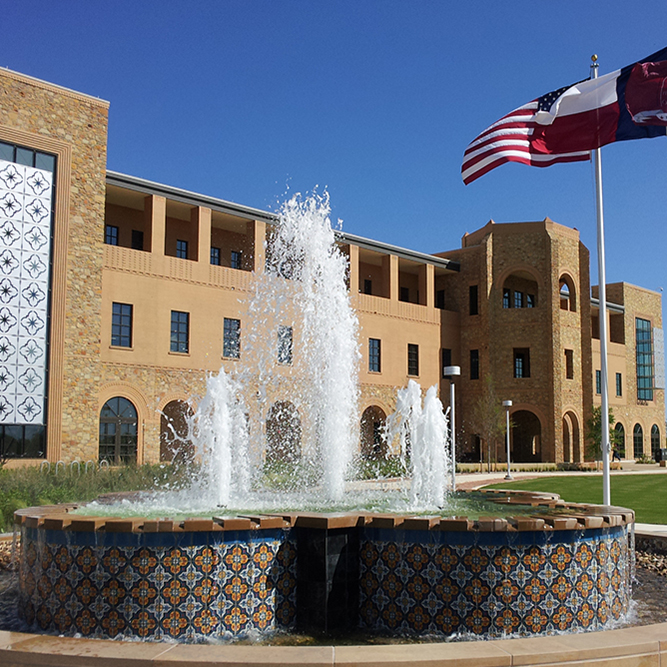 Campus Water Fountain with Madla in background