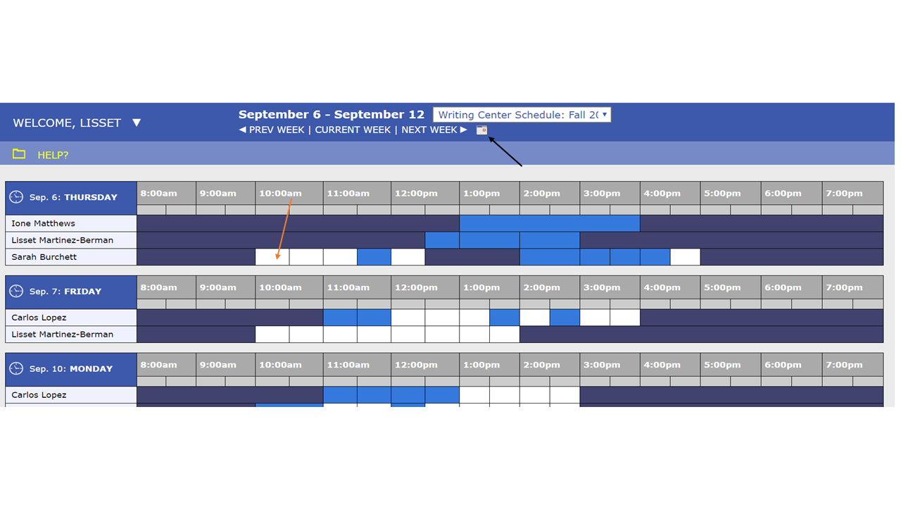 writing center schedule