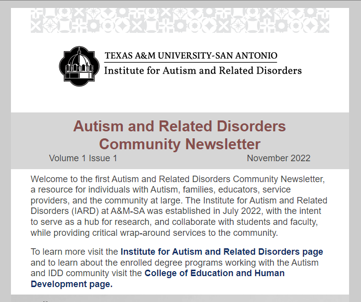 Cover of Autism and Related Disorders Community Newsletter, Volume 1 Issue 1 November2022
