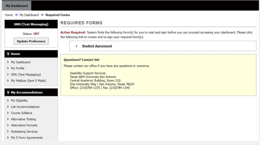 AIM Student Agreement Link Screenshot